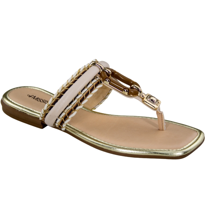 Tamanco Feminino Rasteiro Fivela Treliça - COTTON/CARAMELO