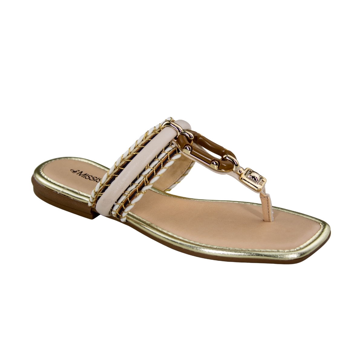 Tamanco Feminino Rasteiro Fivela Treliça - COTTON/CARAMELO