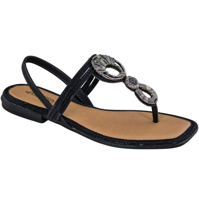 Sandália Feminina Rasteira Metal  - PRETO