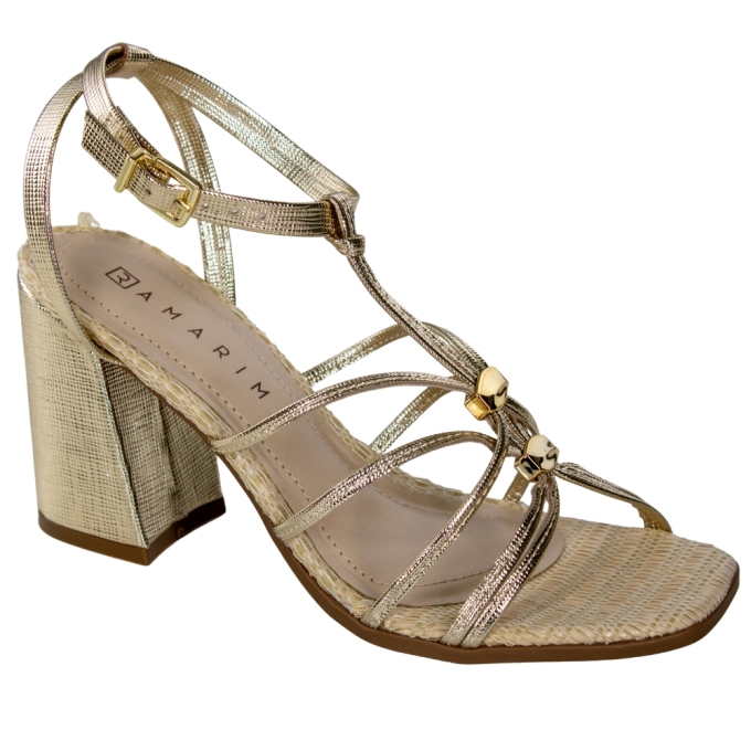Sandália Feminina Ramarim Salto Bloco Tiras - OURO