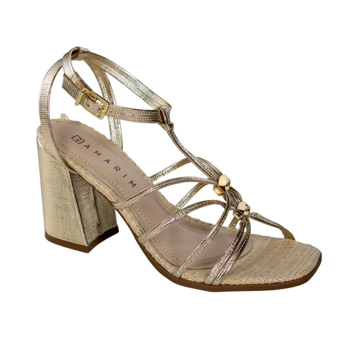 Sandália Feminina Ramarim Salto Bloco Tiras - OURO