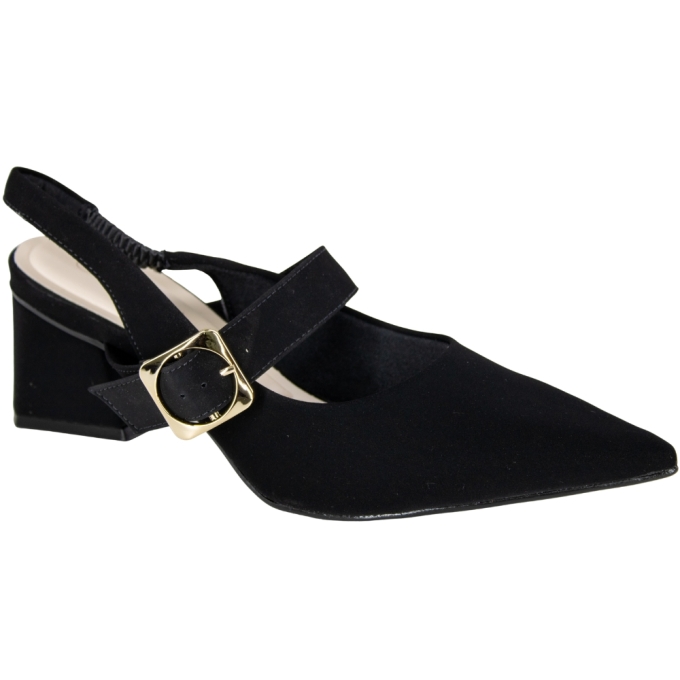 Sapato Feminino Salto Quadrado Nubuck Chanel - PRETO