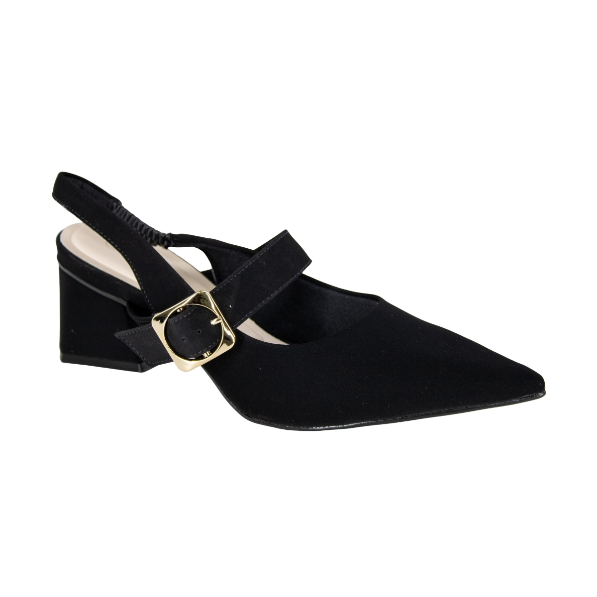 Sapato Feminino Salto Quadrado Nubuck Chanel - PRETO
