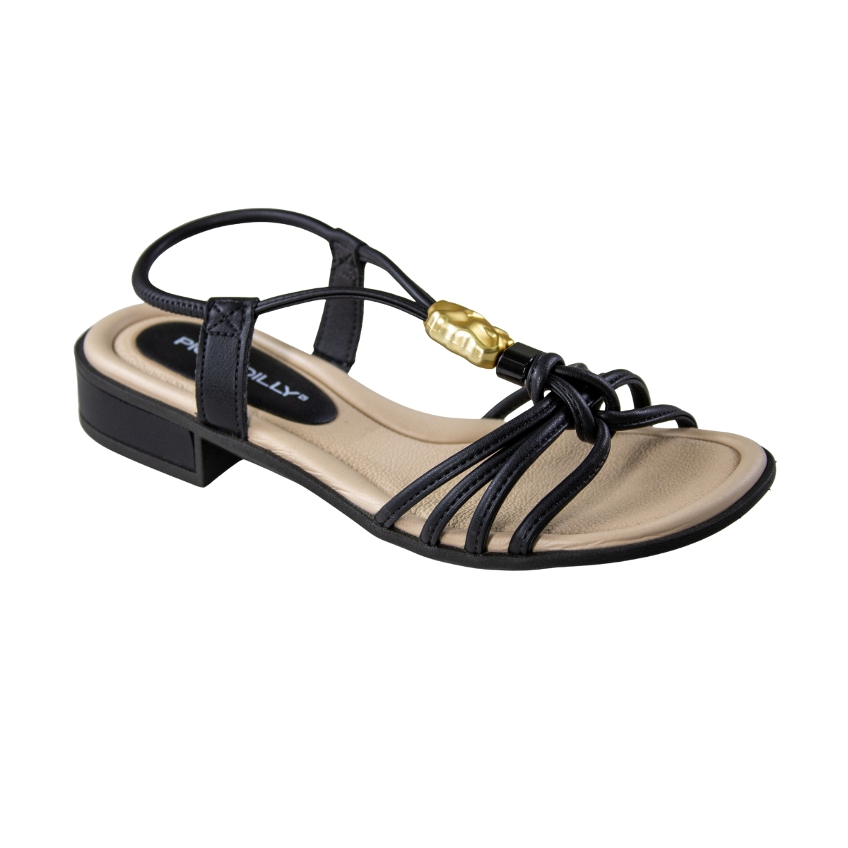 Sandália Feminina Piccadilly Salto Baixa Tiras  - PRETO