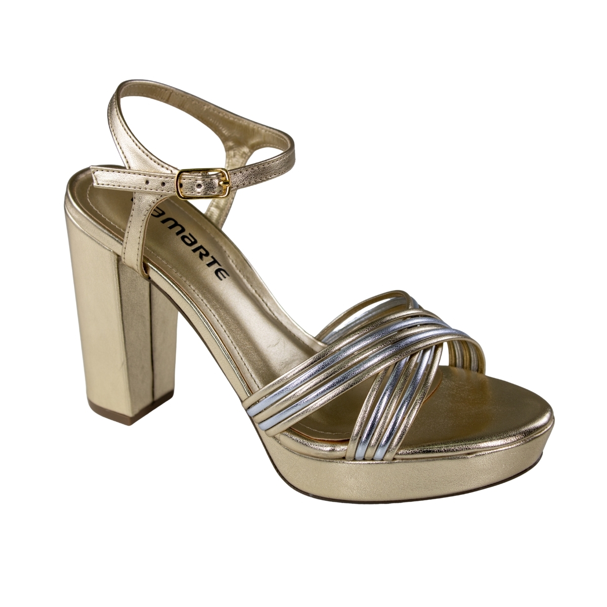 Sandália Feminina Via Marte Salto Meia Pata - GOLD/PRATA