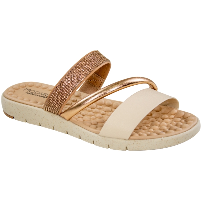 Tamanco Feminino Modare 3 Tiras Brilho - NUDE/CREME/OURO ROSADO