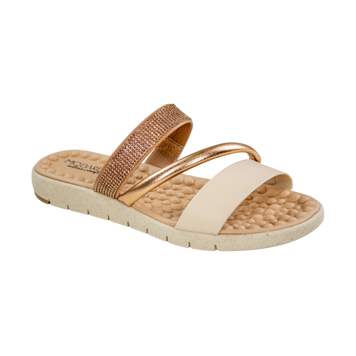 Tamanco Feminino Modare 3 Tiras Brilho - NUDE/CREME/OURO ROSADO