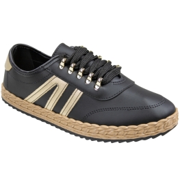 Tênis Feminino Moleca Corda Grampo - PRETO/DOURADO