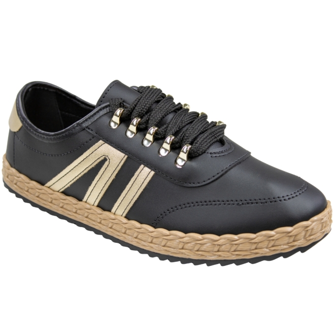 Tênis Feminino Moleca Corda Grampo - PRETO/DOURADO
