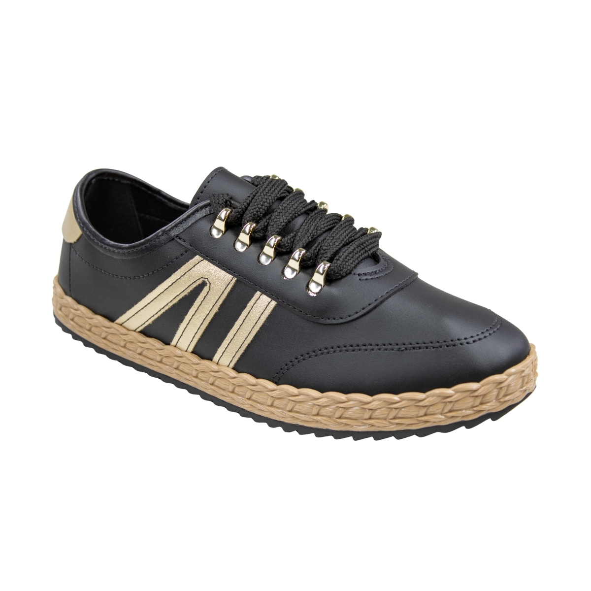 Tênis Feminino Moleca Corda Grampo - PRETO/DOURADO