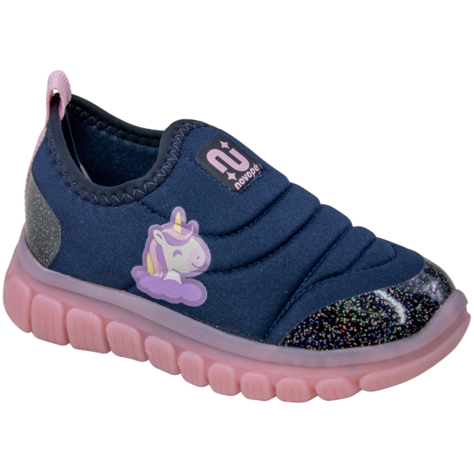 Tênis bebe Feminino Novopé Led - UNICORNIO/MARINHO