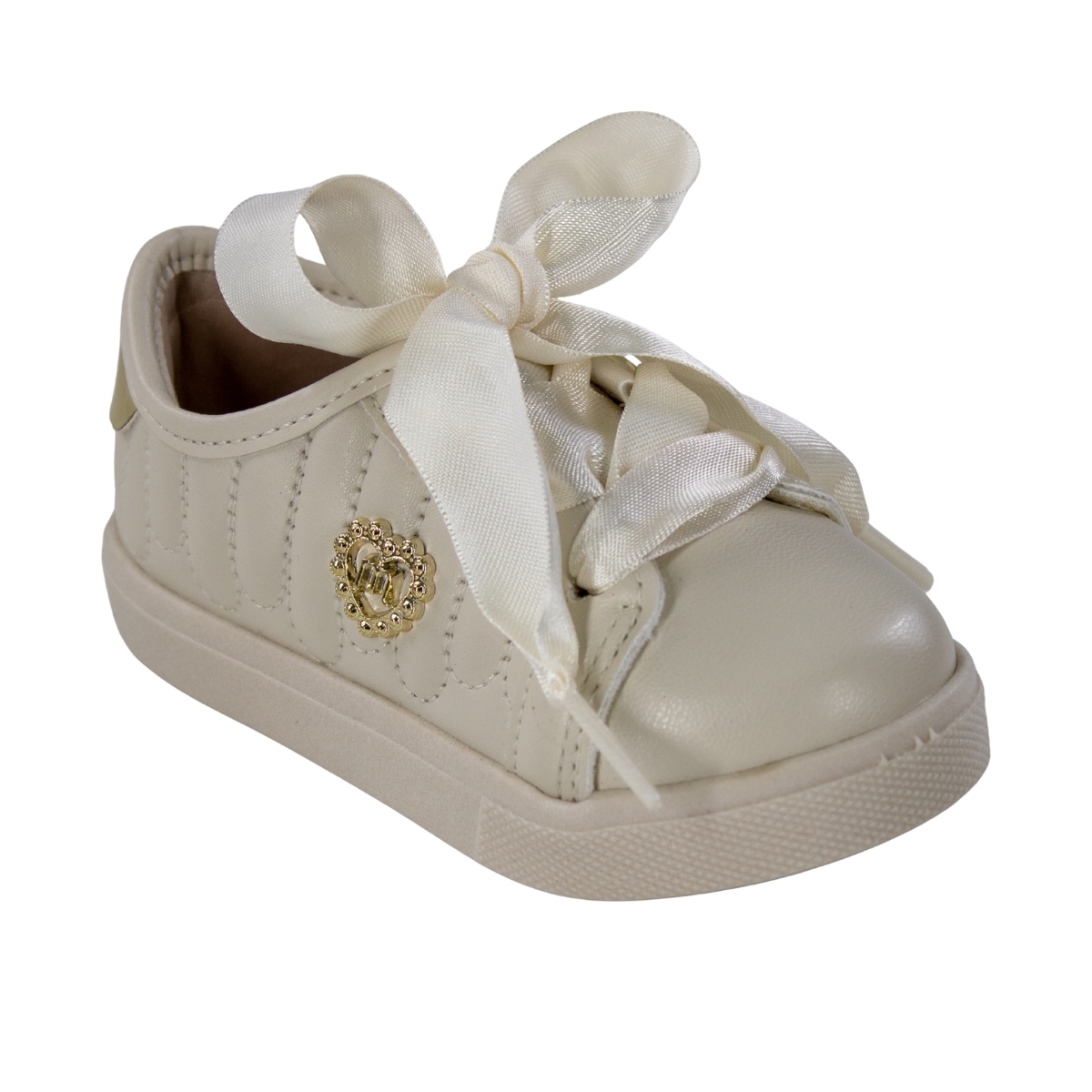 Tênis Bebê Feminino Molequinha Cetim - BRANCO OFF/DOURADO