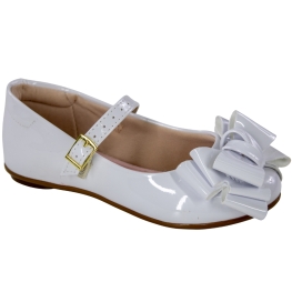 Sapato Infantil Feminino Molequinha Boneca Laço Verniz - BRANCO