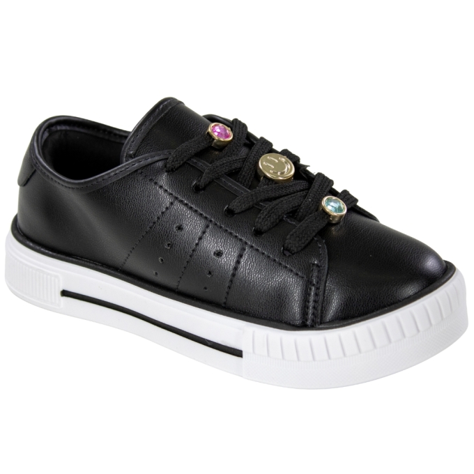Tênis Infantil Feminino Molequinha Pingente - PRETO