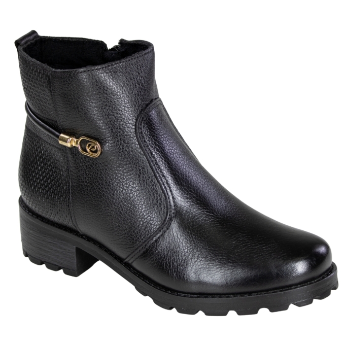 Bota Feminina Cano Baixo Salto Bloco Fivela - PRETO