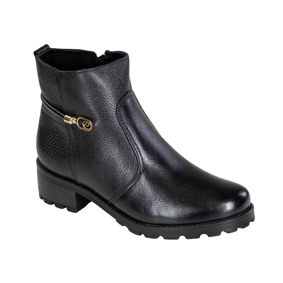 Bota Feminina Cano Baixo Salto Bloco Fivela - PRETO