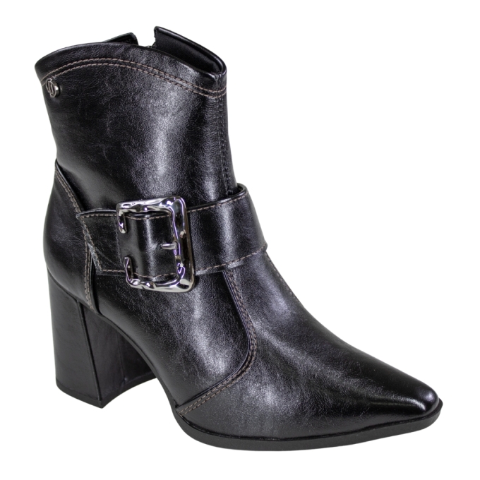 Bota Feminina Cano Baixo Salto Bloco Fivela - PRETO