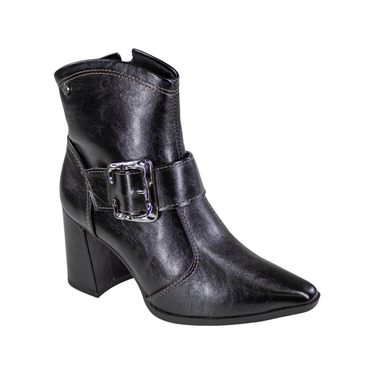 Bota Feminina Cano Baixo Salto Bloco Fivela - PRETO