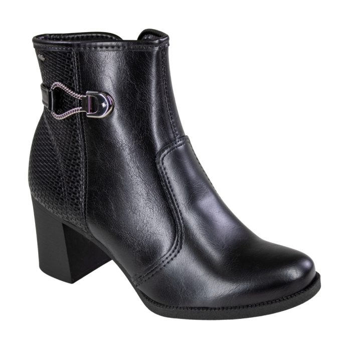Bota Feminino Cano Baixo Salto Bloco Fivela - PRETO