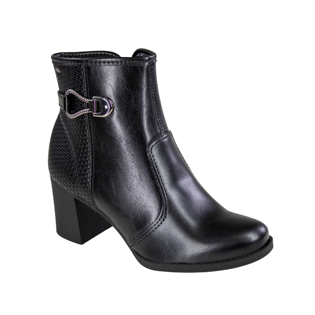 Bota Feminino Cano Baixo Salto Bloco Fivela - PRETO