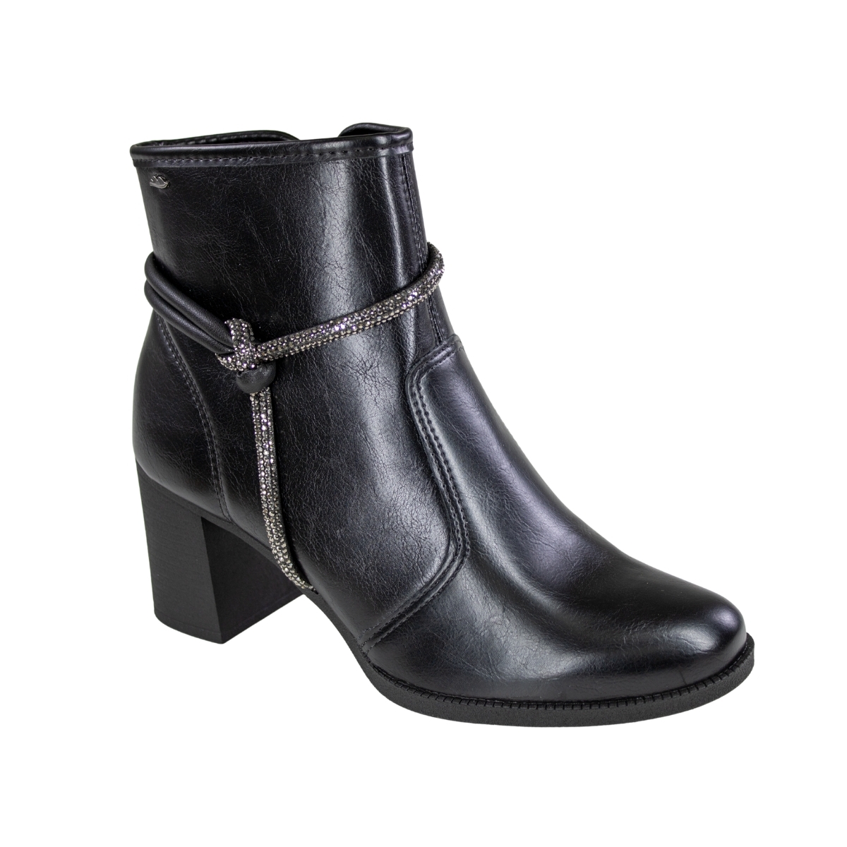 Bota Feminina Cano Baixo Salto Bloco Brilho - PRETO