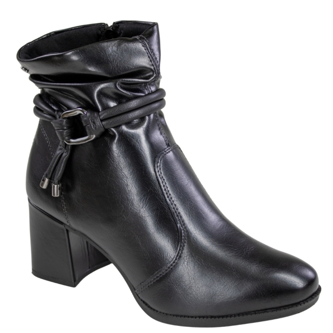 Bota Feminina Cano Baixo Salto Bloco Fivela - PRETO