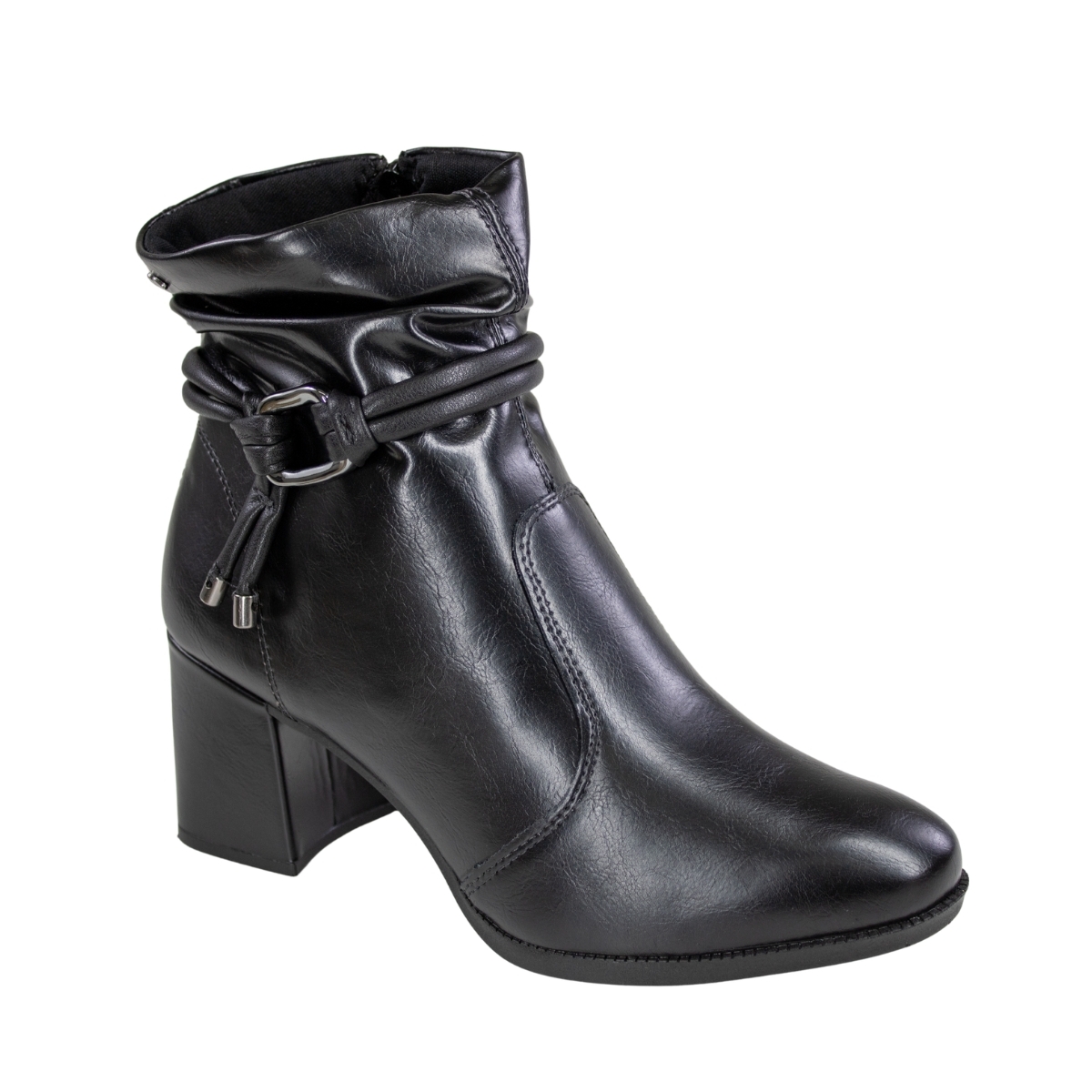 Bota Feminina Cano Baixo Salto Bloco Fivela - PRETO