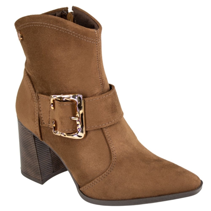 Bota Feminina Cano Baixo Salto Bloco Fivela - BROWN