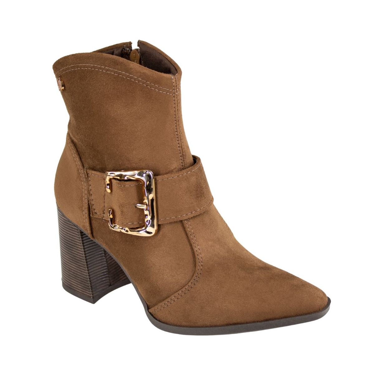Bota Feminina Cano Baixo Salto Bloco Fivela - BROWN