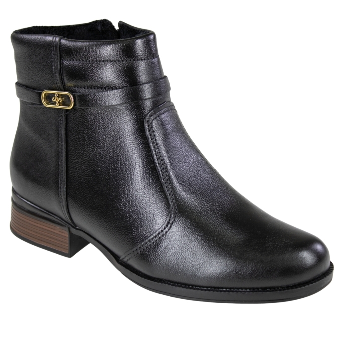 Bota Feminina Cano Baixo Salto Bloco Fivela - PRETO