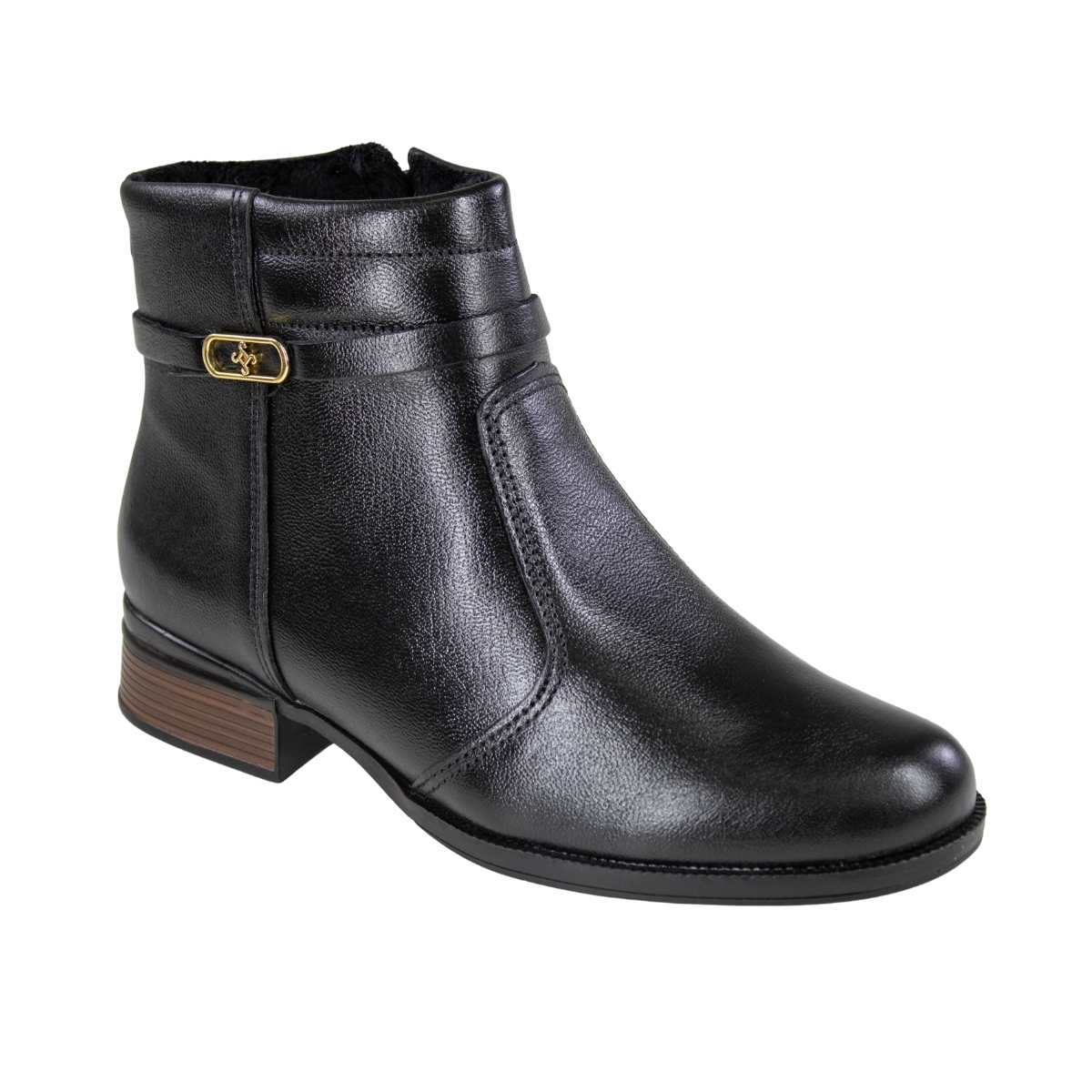 Bota Feminina Cano Baixo Salto Bloco Fivela - PRETO