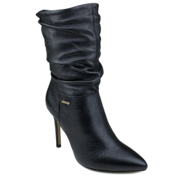 Bota Feminina Bottero Cano Médio Salto Fino Plissado - PRETO