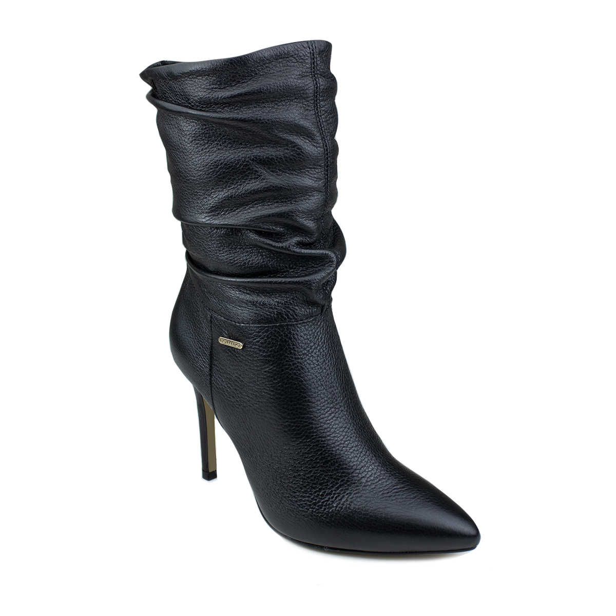 Bota Feminina Bottero Cano Médio Salto Fino Plissado - PRETO
