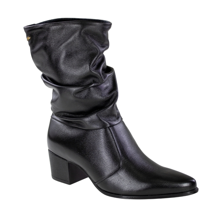 Bota Feminina Pegada Cano Médio Bloco Plissado - PRETO