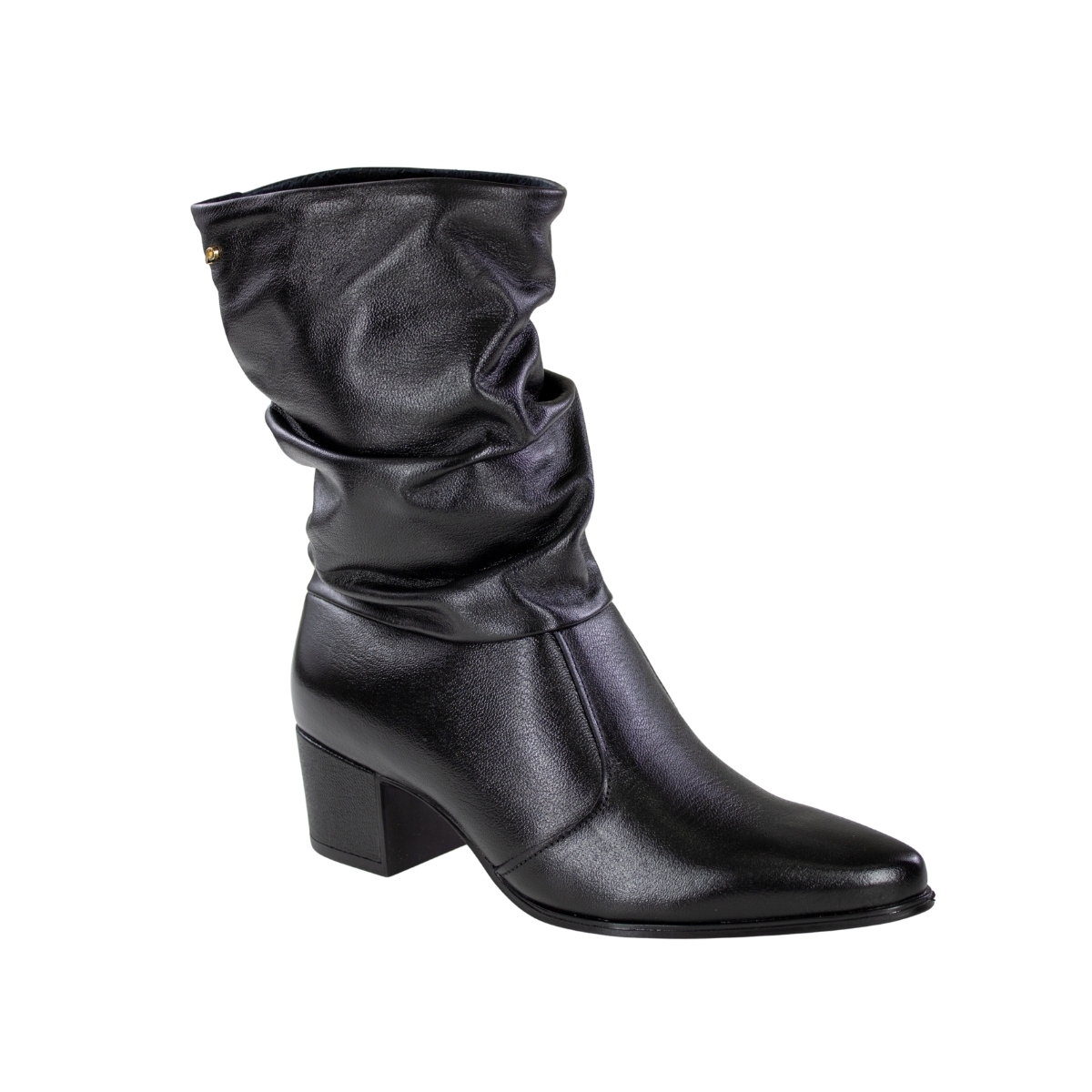 Bota Feminina Pegada Cano Médio Bloco Plissado - PRETO