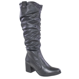 Bota Feminina Cano Alto salto Bloco Plissado - PRETO