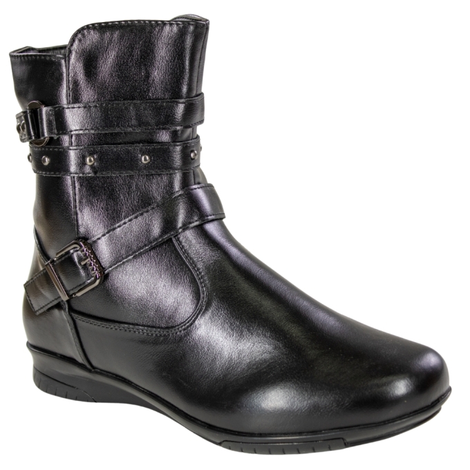 Bota Feminina Mooncity Rasteira Fivela  - PRETO