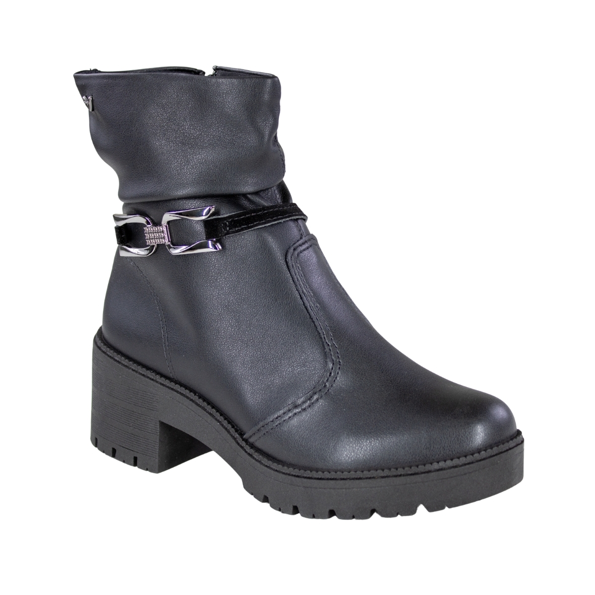 Bota Feminina Mississipi Cano Baixo Tratorada Plissada  - PRETO