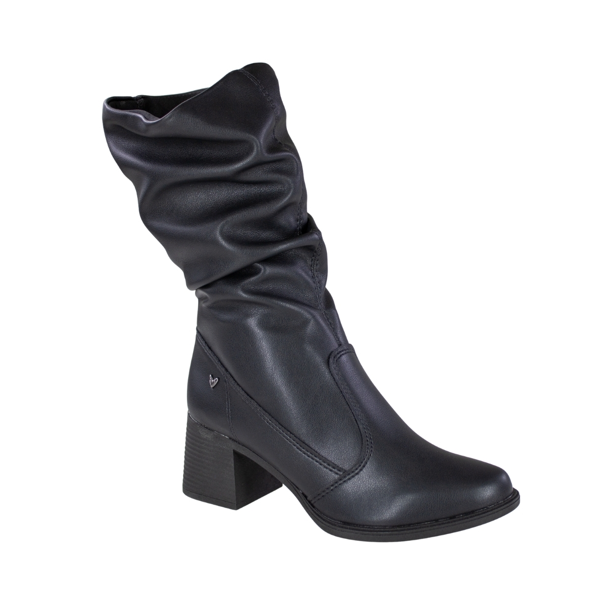 Bota Feminina Cano Médio Salto Bloco Plissada - PRETO