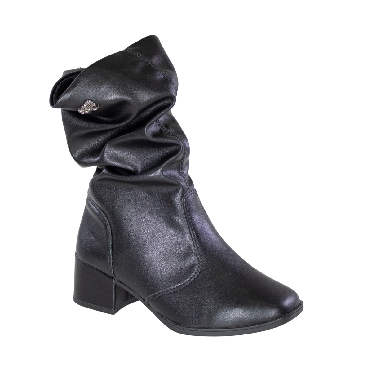 Bota Infantil Feminina Pink Cats Cano Médio Salto Bloco Plissado - PRETO