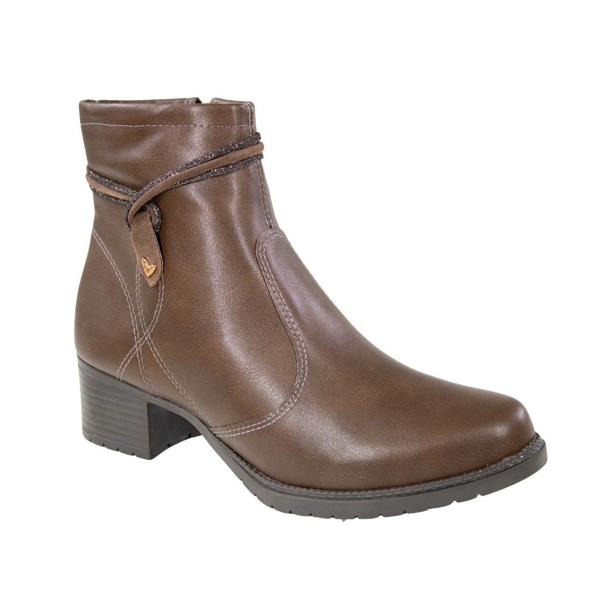 Bota Feminina Cano Baixo Salto Bloco Brilho  - CACAU