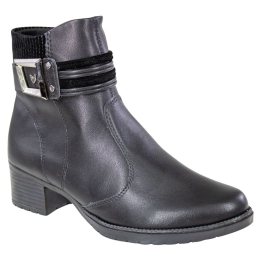 Bota Feminina Cano Baixo Salto Bloco Fivela - PRETO