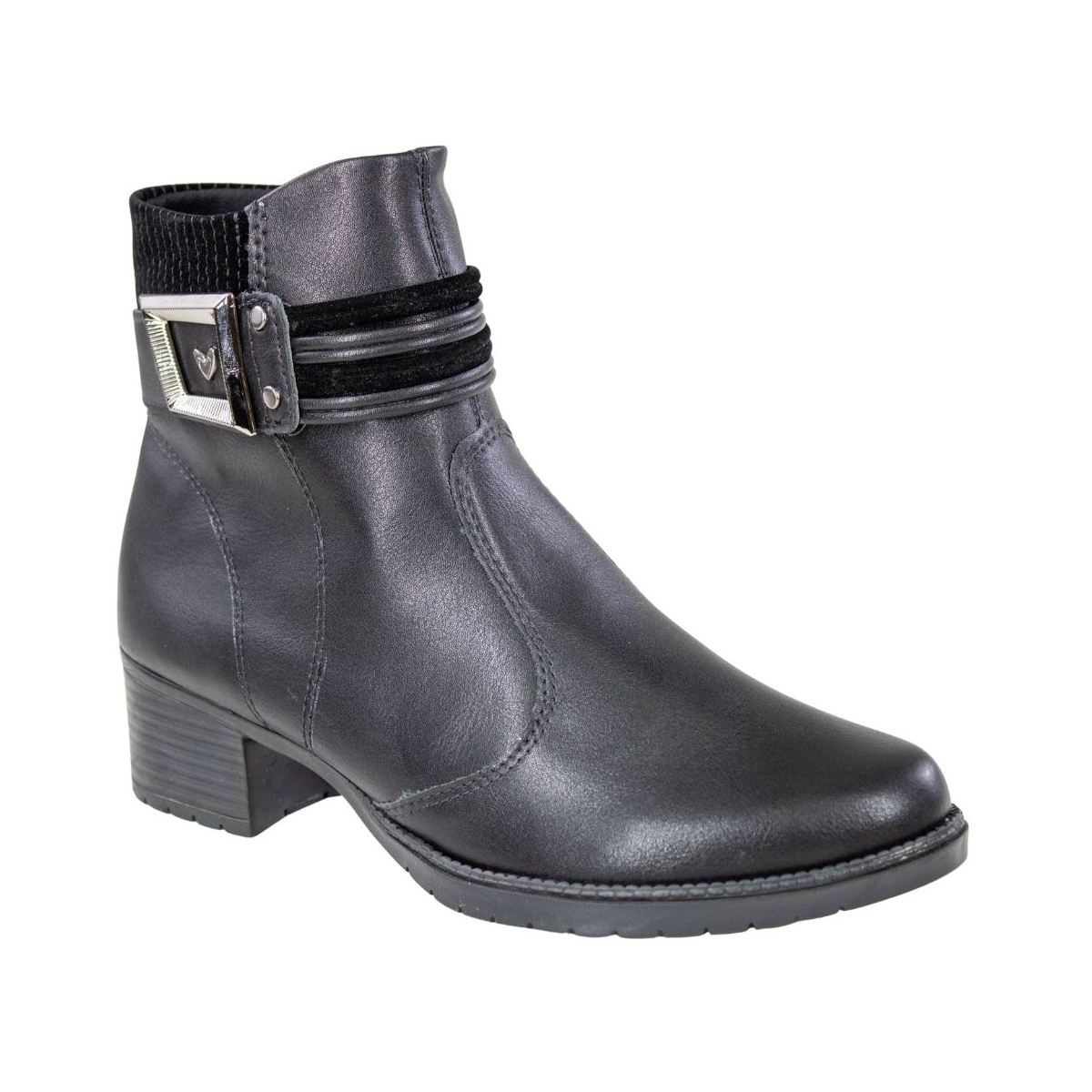Bota Feminina Cano Baixo Salto Bloco Fivela - PRETO