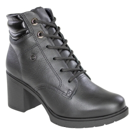 Coturno Feminino Cano Baixo Salto Bloco Couro - PRETO