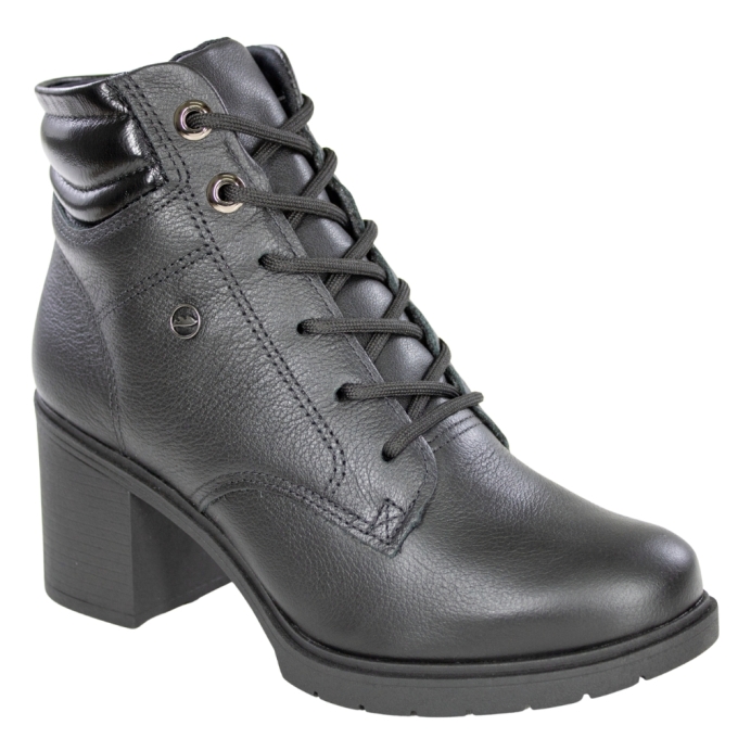 Coturno Feminino Cano Baixo Salto Bloco Couro - PRETO