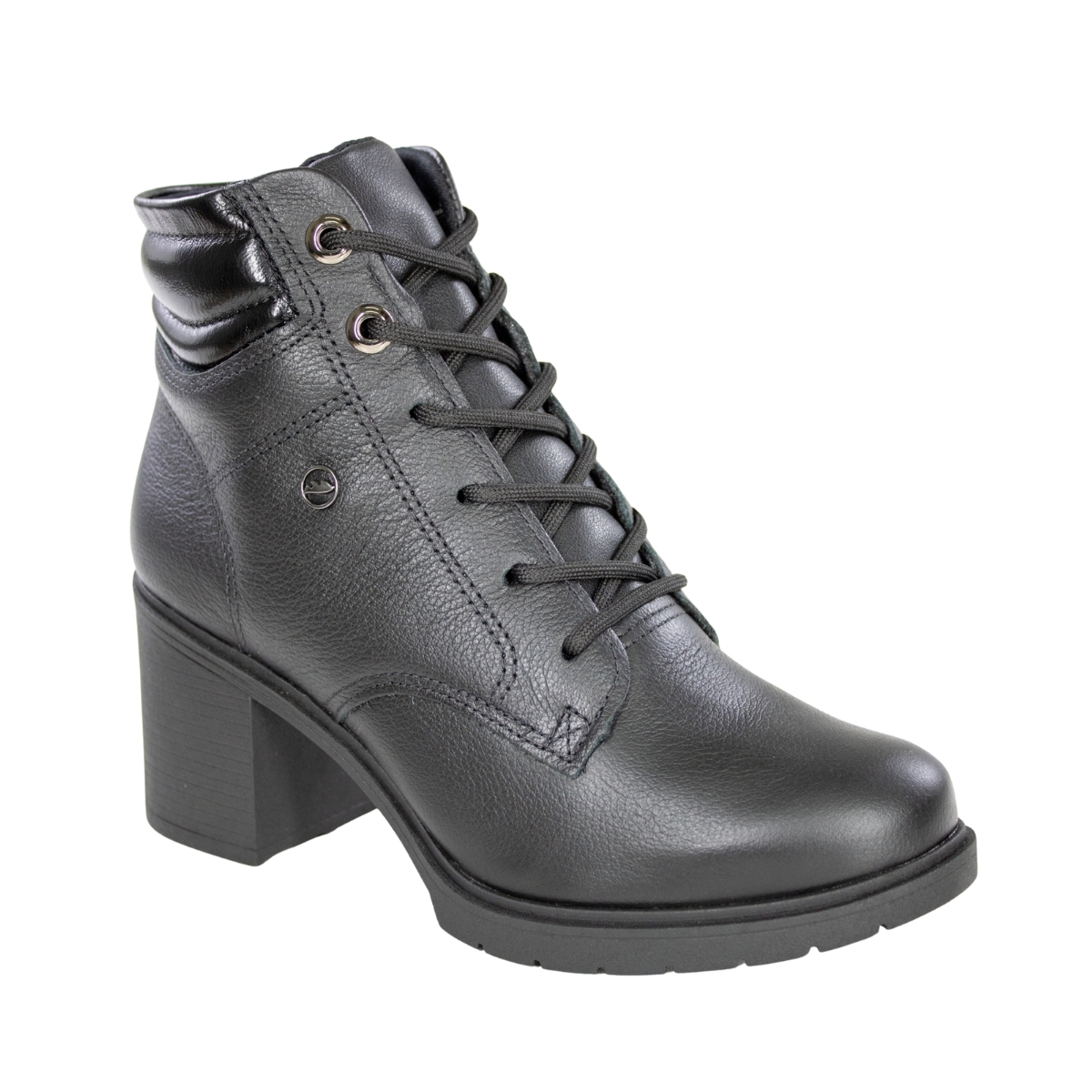 Coturno Feminino Cano Baixo Salto Bloco Couro - PRETO