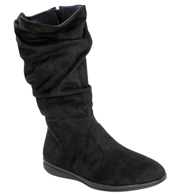 Bota Feminina Piccadilly Rasteira Enrrugada Cano Alto - PRETO