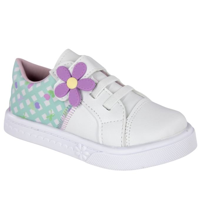 Tênis Bebê Feminino Linda Jú Flor - BRANCO/VERDE/LILAS