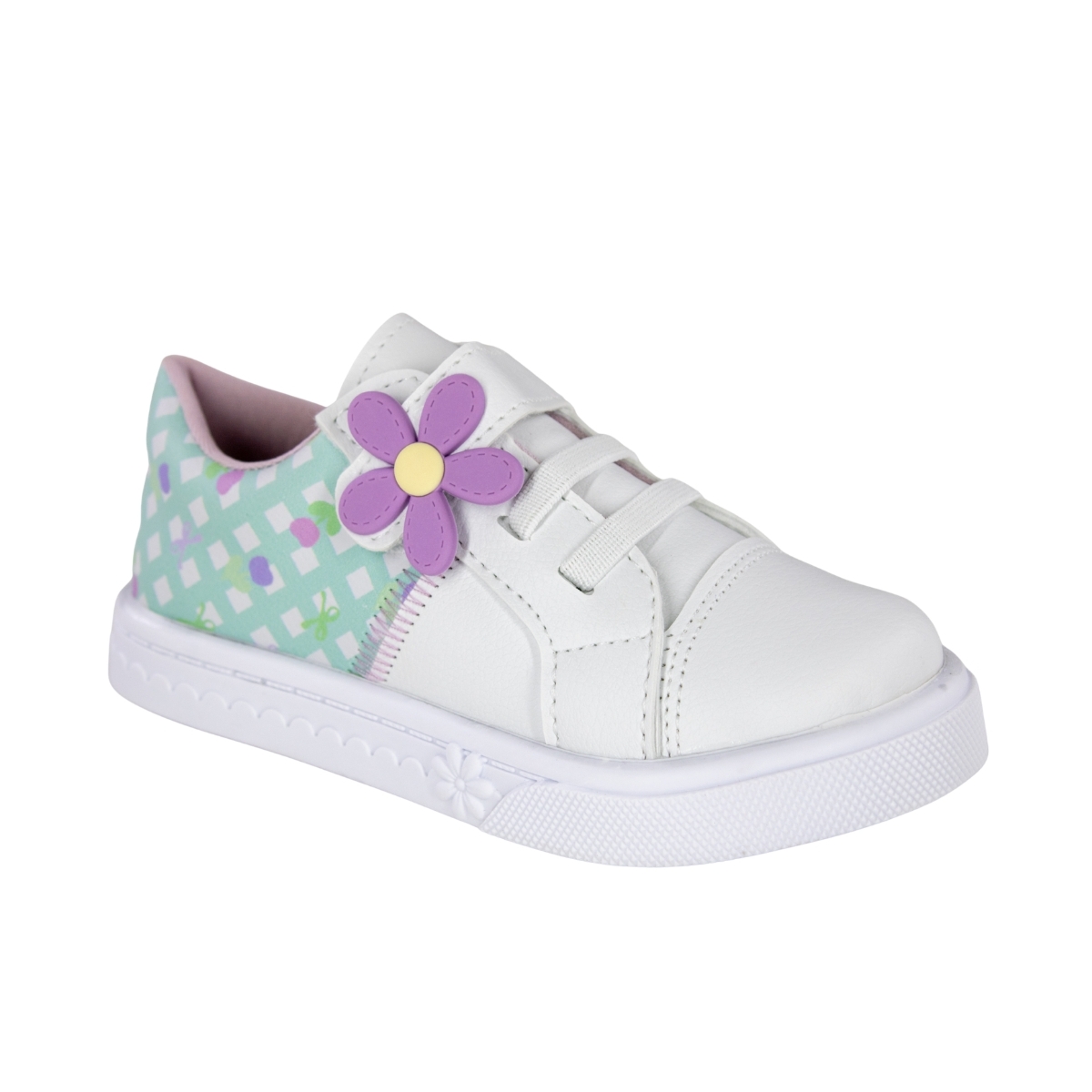 Tênis Bebê Feminino Linda Jú Flor - BRANCO/VERDE/LILAS