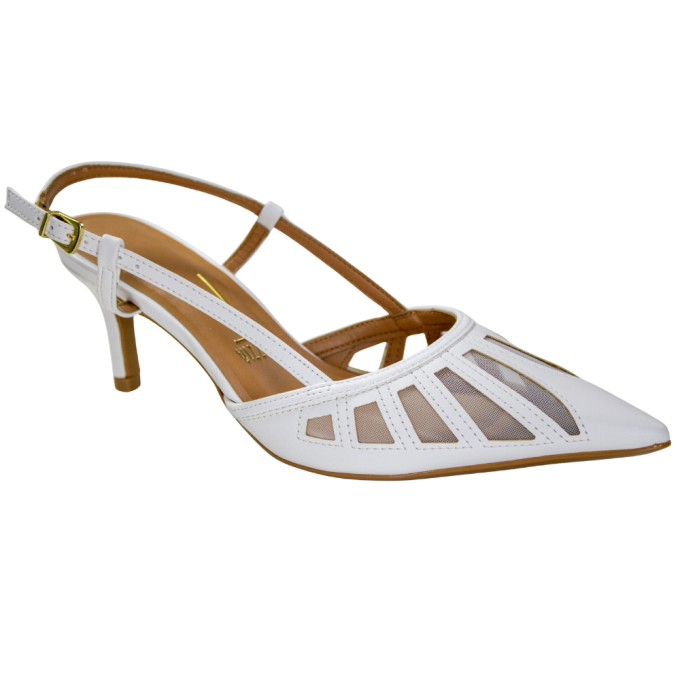 Sapato Feminino Vizzano Salto Fino Chanel  - BRANCO